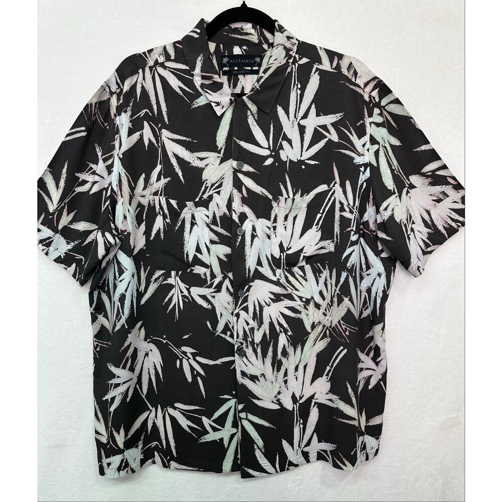 AllSaints Bambusa Bamboo Print EcoVero Relaxed Fit Short Sleeve Button Down L - Picture 2 of 10